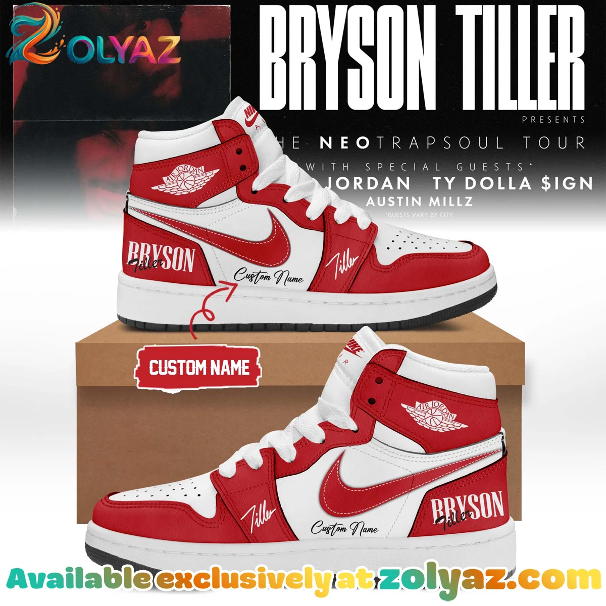 Bryson Tiller The Neo Trapsoul Tour Custom Air Force 1 & Jordan 1 Shoes [Drop 3]