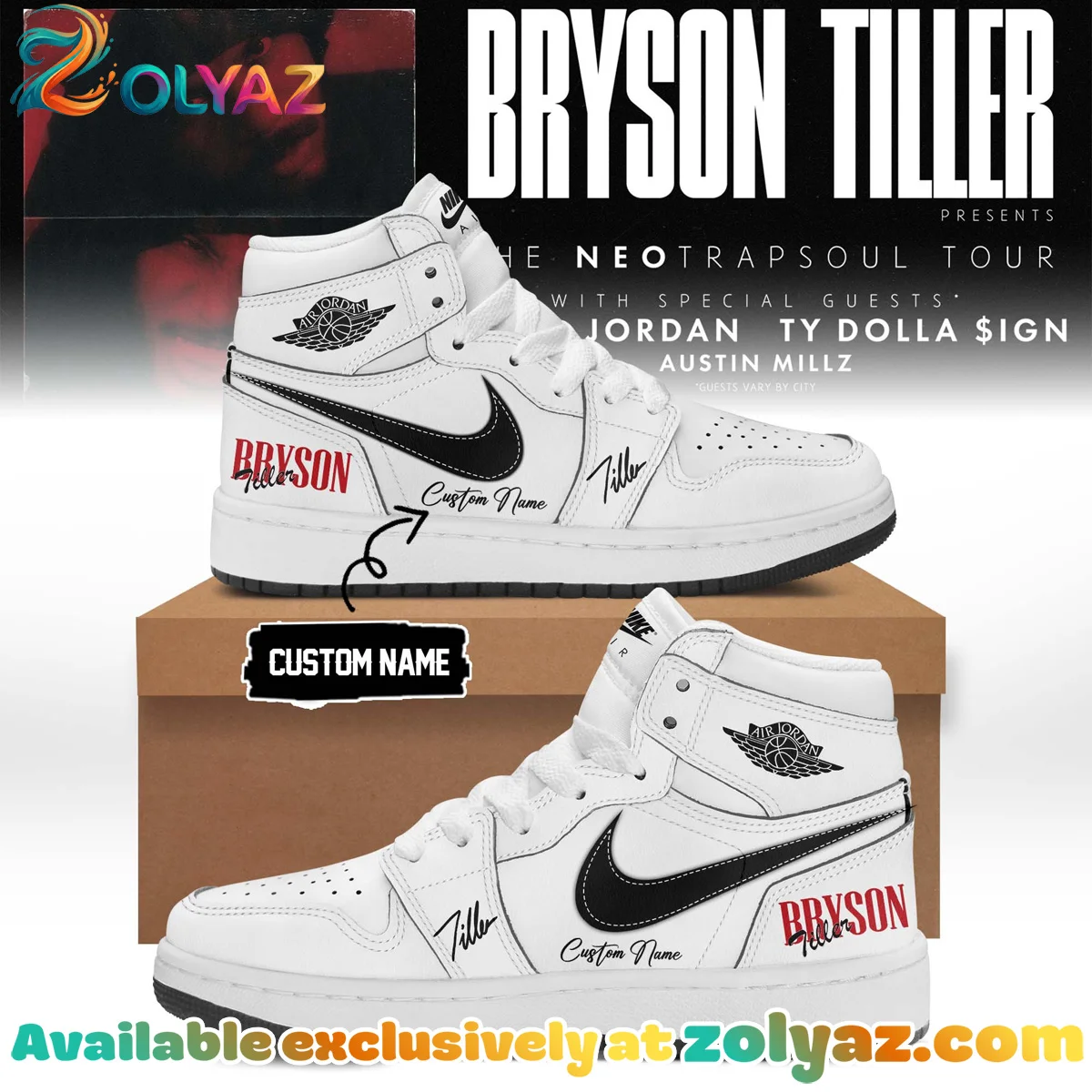 Bryson Tiller The Neo Trapsoul Tour Custom Air Force 1 & Jordan 1 Shoes [Batch 3]