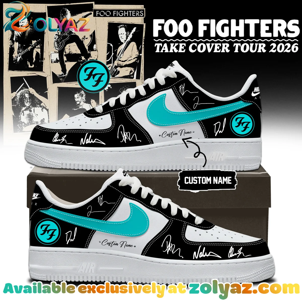 Foo Fighters Take Cover Tour Custom Air Force 1 & Jordan 1 Shoes (Design 3)