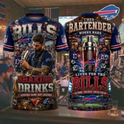 Buffalo Bills Shaking Drinks Tee - This Bartender Works Hard 1