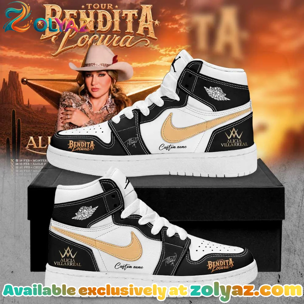 Alicia Villarreal Bendita Locura Tour Custom Air Force 1 & Jordan 1 Shoes (Style 6)