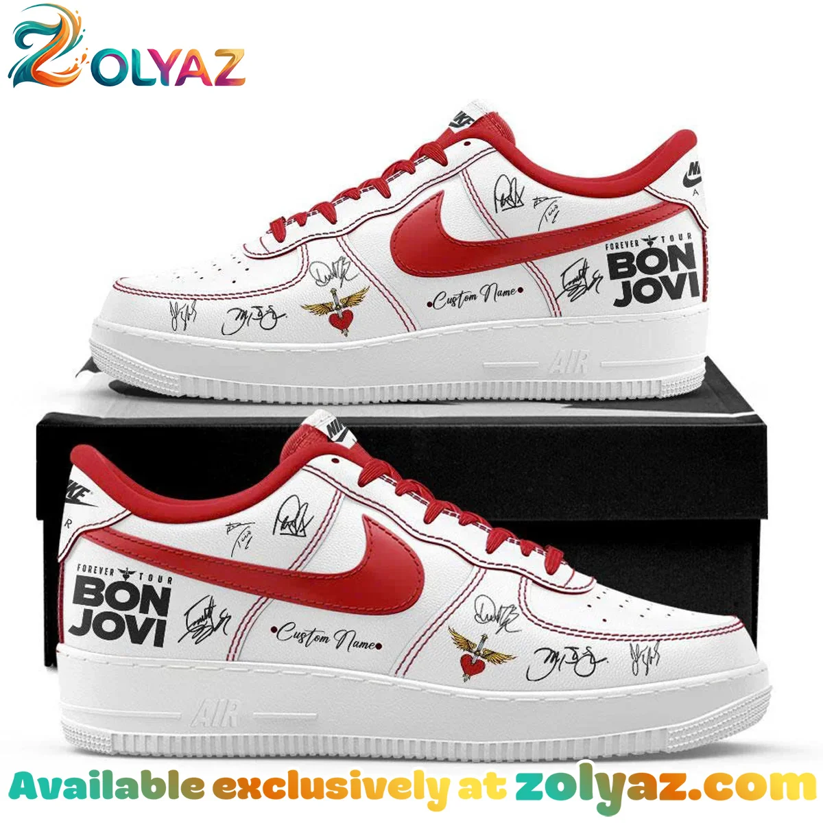 Bon Jovi Forever Tour Custom Air Force 1 & Jordan 1 Shoes (Style 16) Bon Jovi Forever Tour Custom Air Force 1 & Jordan 1 Shoes (Style 16)