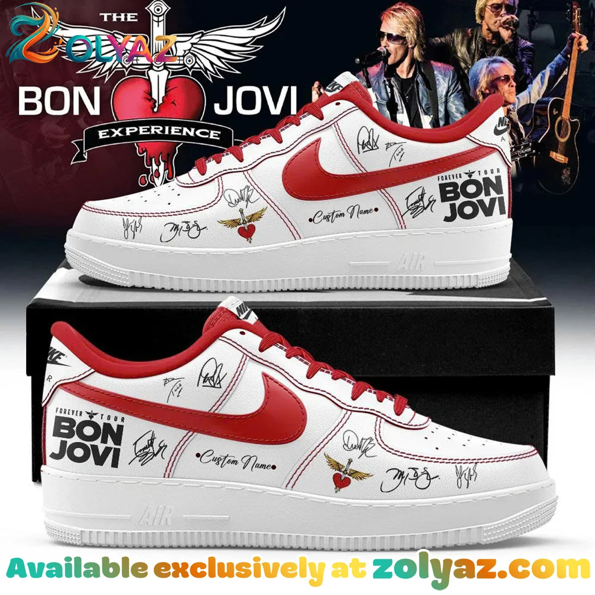 Bon Jovi Forever Tour Custom Air Force 1 & Jordan 1 Shoes (Style 16)