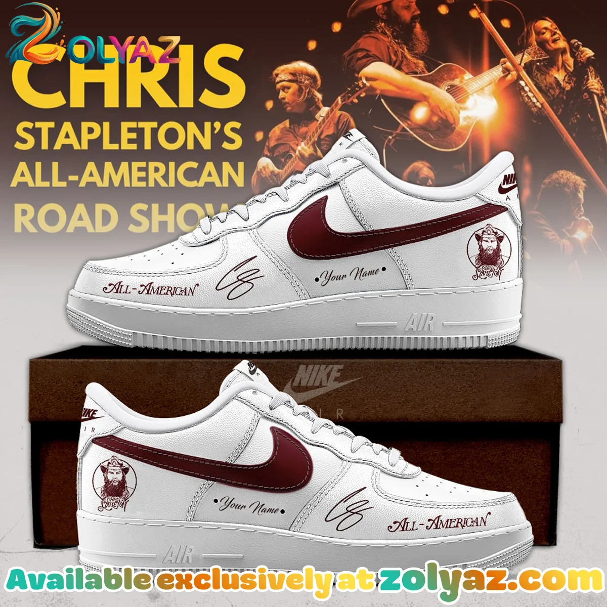 Chris Stapleton All-American Road Show Custom Air Force 1 & Jordan 1 Shoes