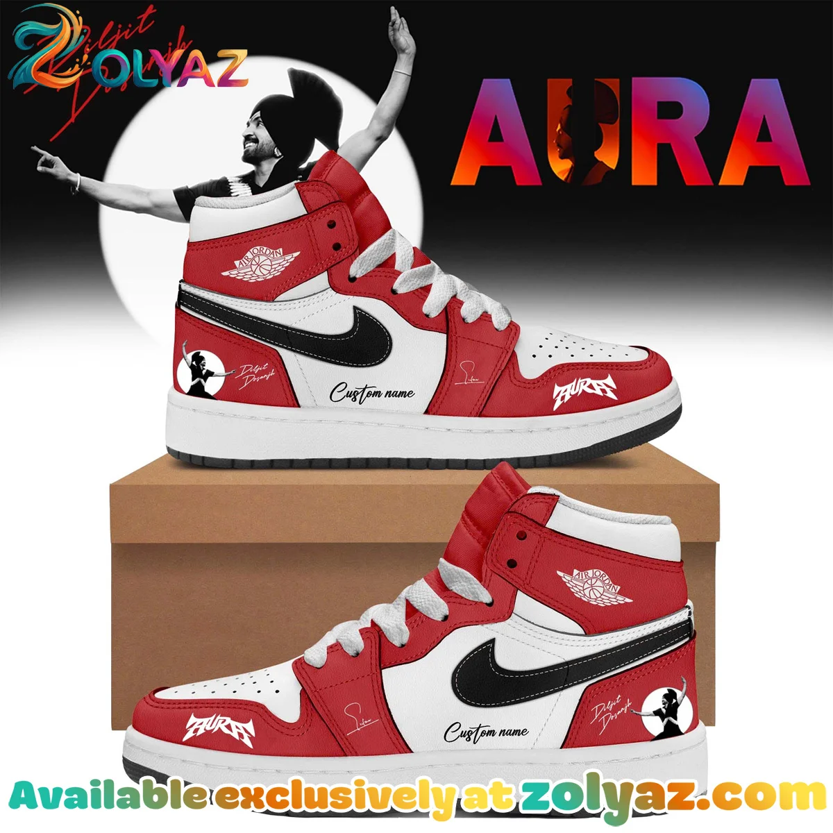 Diljit Dosanjh AURA World Tour Custom Air Force 1 & Jordan 1 Shoes (Design 13)