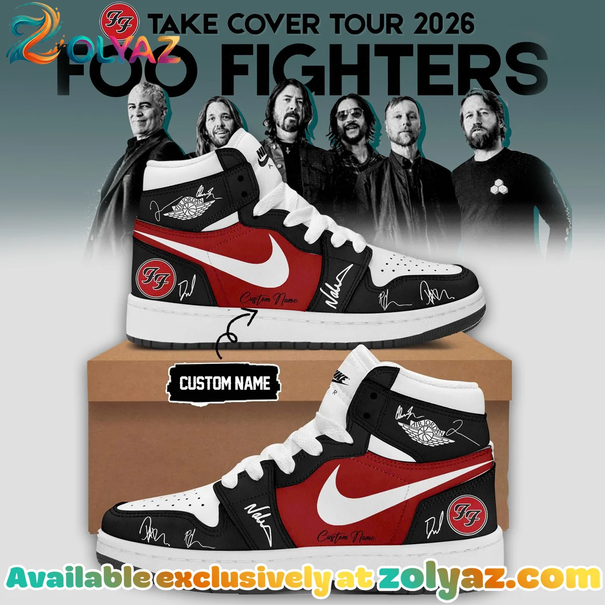 Foo Fighters Take Cover Tour Custom Air Force 1 & Jordan 1 Shoes (Design 5)