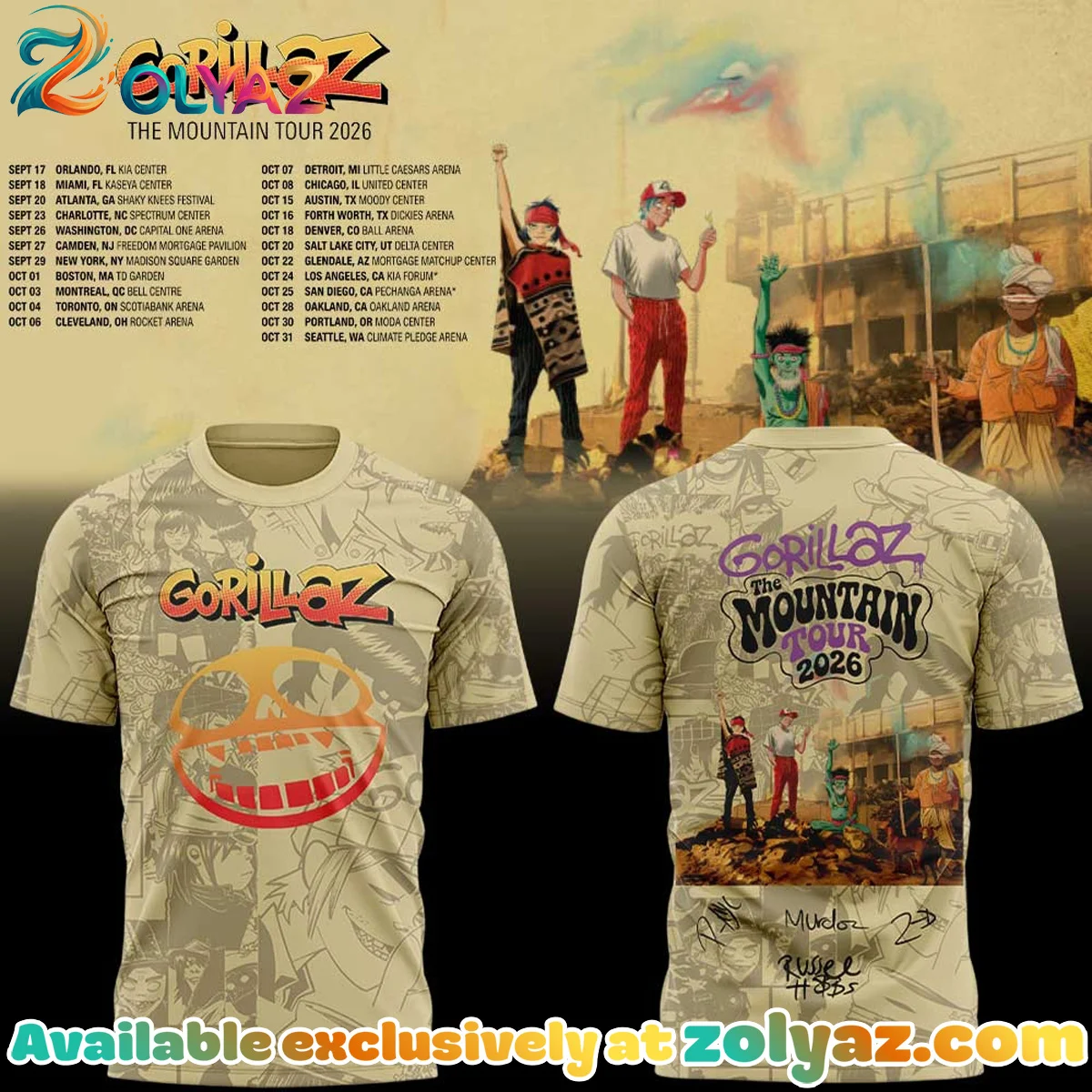 Gorillaz The Mountain Tour Shirt & Hoodie (Style 8)