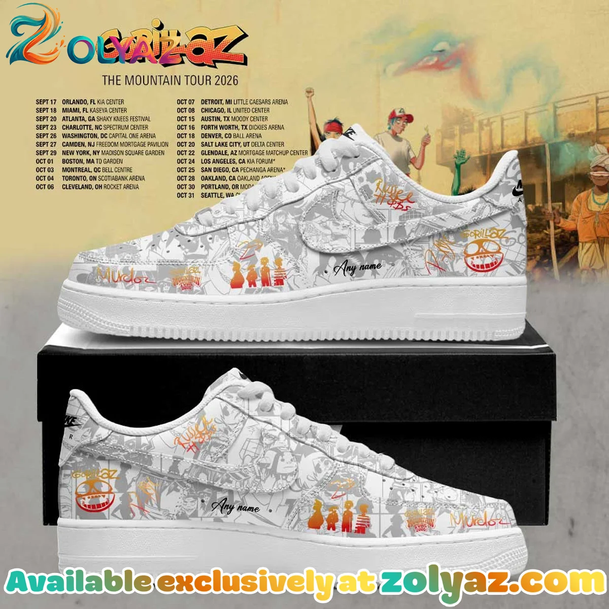 Gorillaz The Mountain Tour Custom Air Force 1 & Jordan 1 Shoes - Part 9