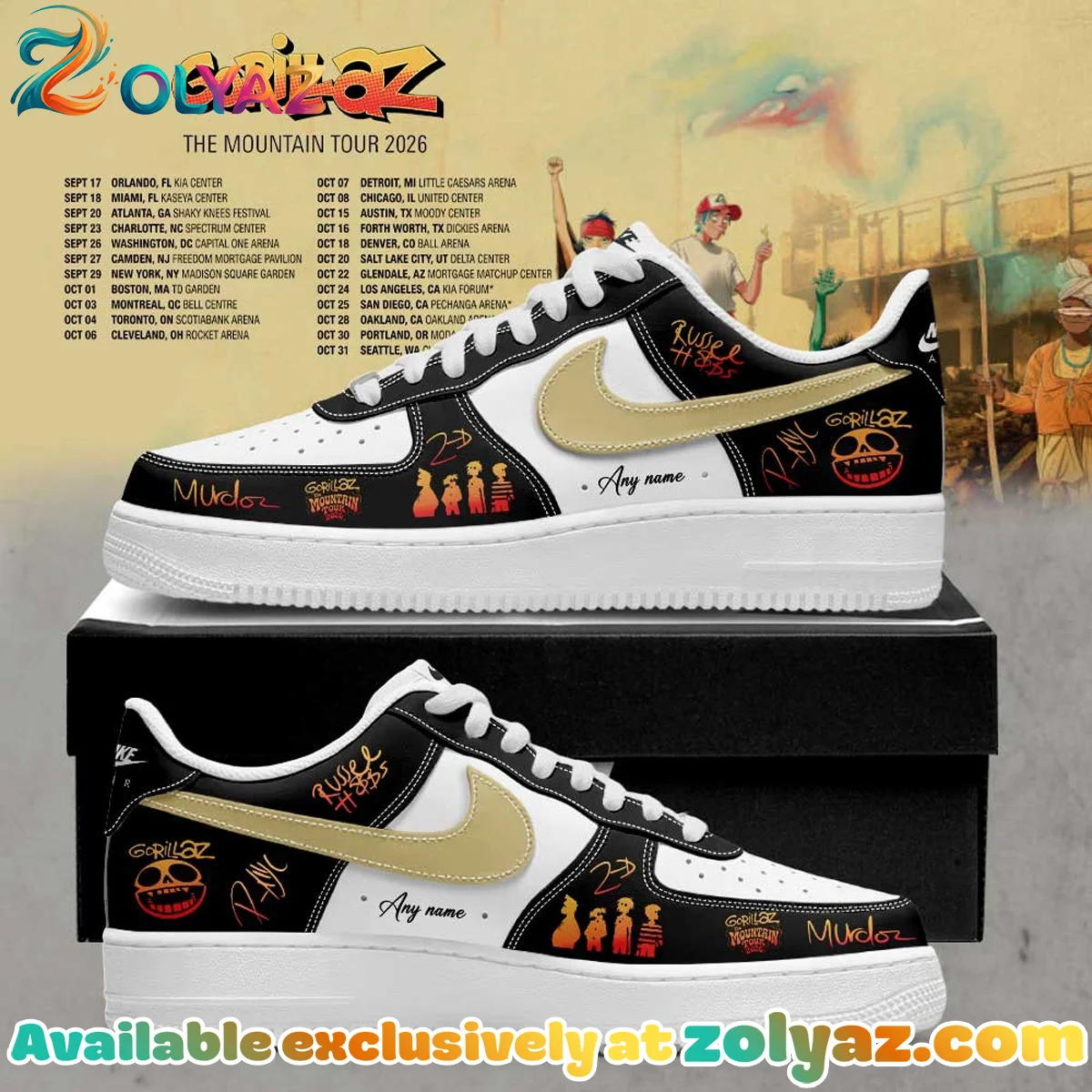 Gorillaz The Mountain Tour Custom Air Force 1 & Jordan 1 Shoes - Variant 11
