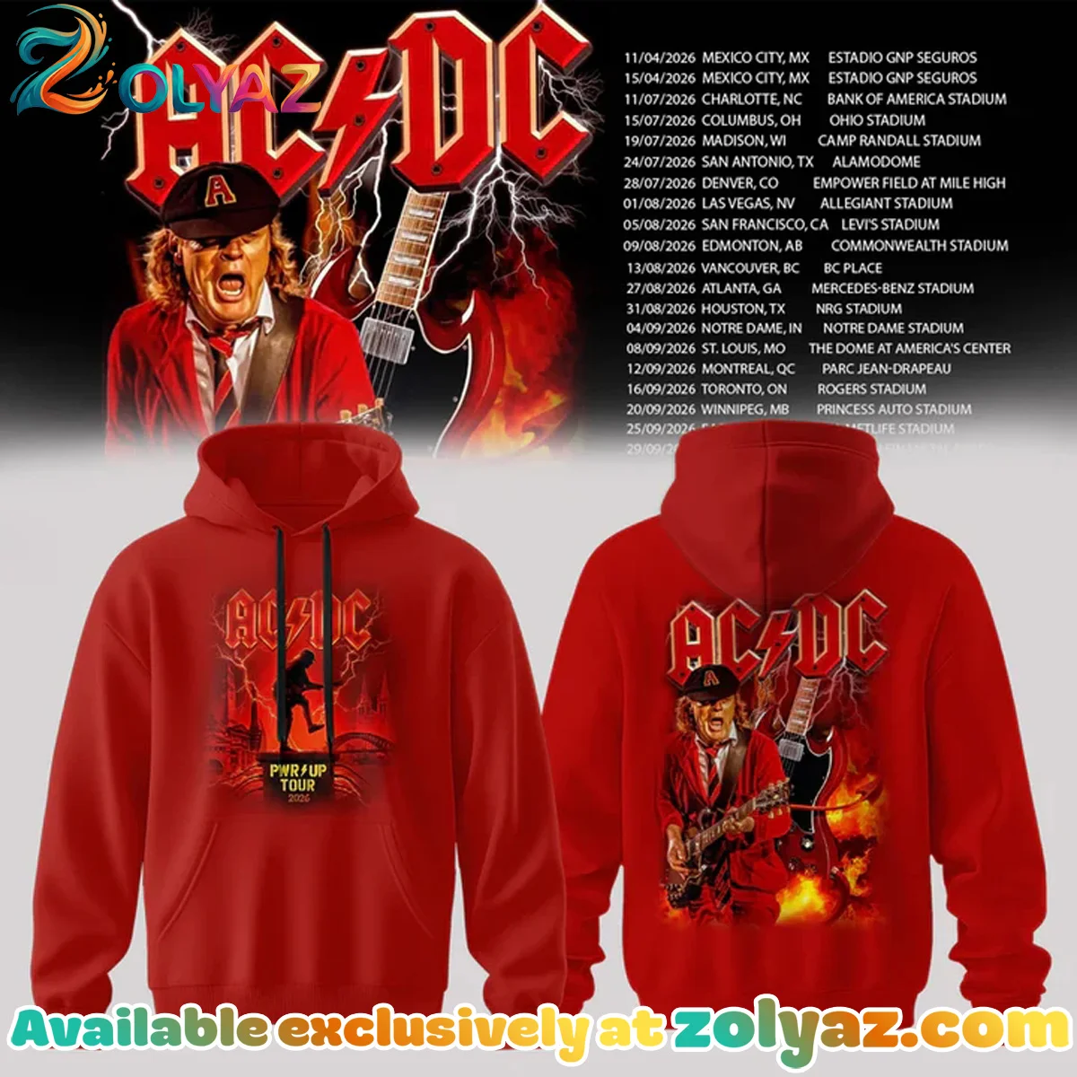 ACDC Power Up Tour North America T-Shirt & Hoodie (Style 1)