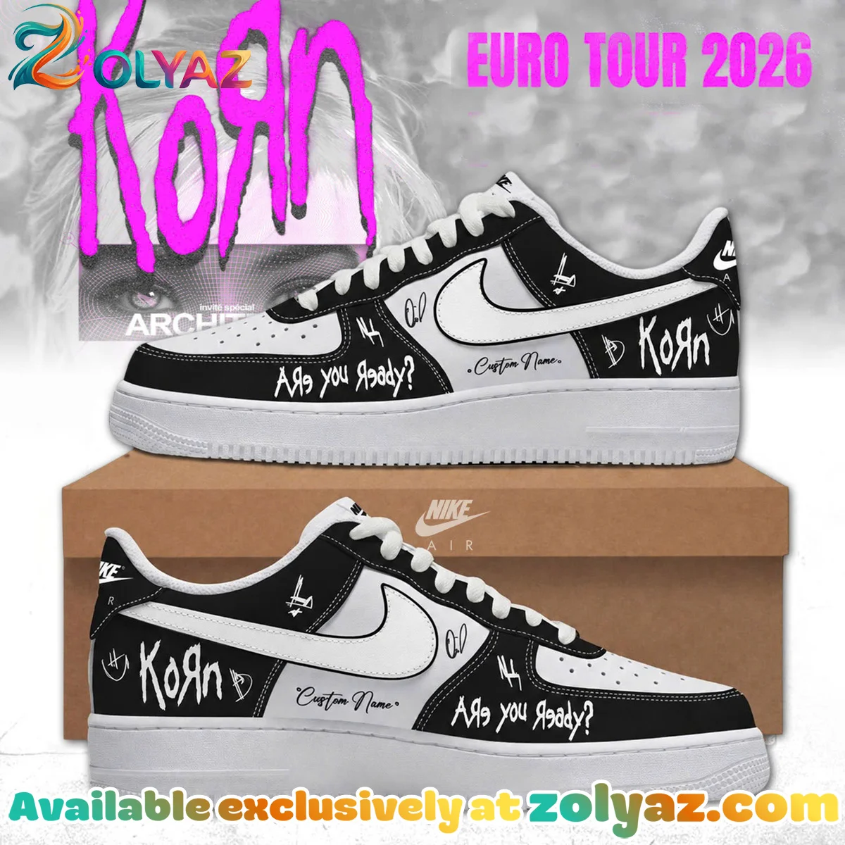 Korn Euro Tour Custom Air Force 1 & Jordan 1 Shoes (Design 1)