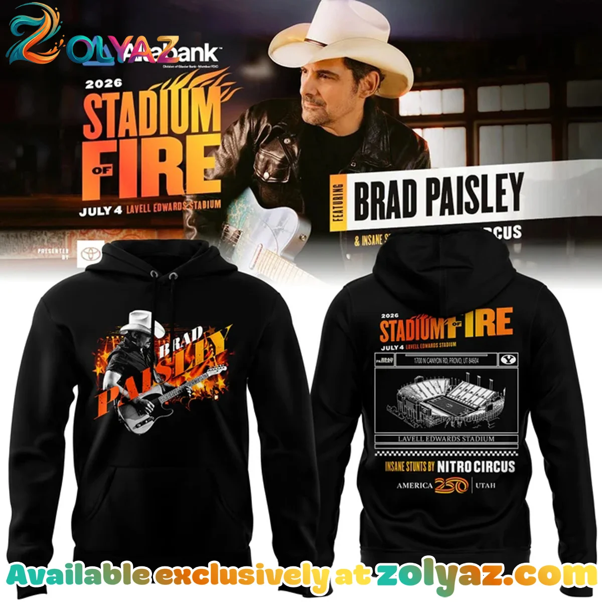 BYU Football x Brad Paisley Stadium Of Fire Tour Shirt & Hoodie - Variant 1