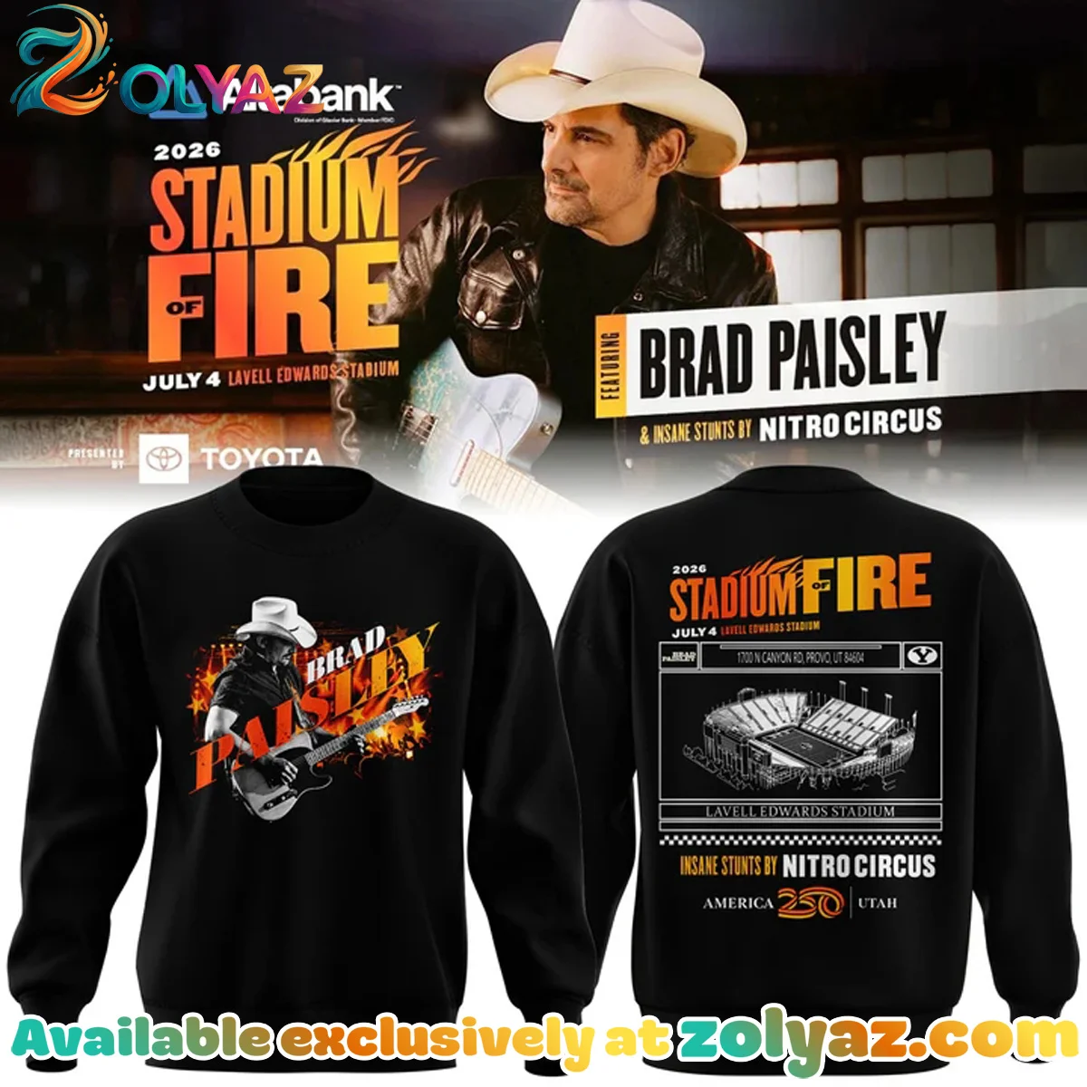 BYU Football x Brad Paisley Stadium Of Fire Tour Shirt & Hoodie (Style 2)