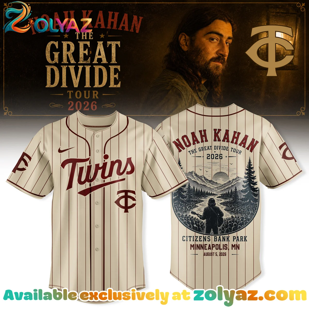 Noah Kahan The Great Divide Tour Baseball Jersey