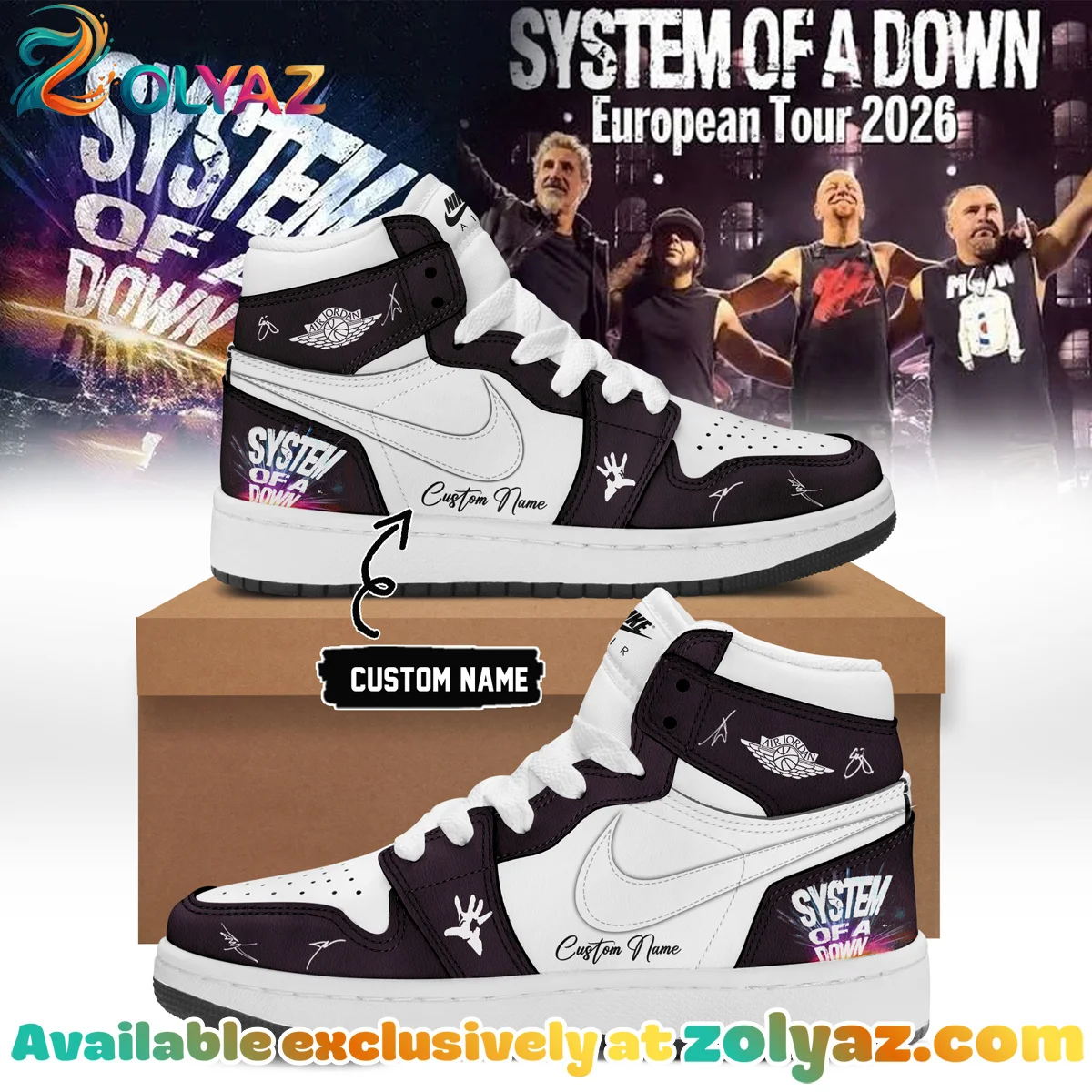 System of a Down Europe UK Stadium Tour Custom Air Force 1 & Jordan 1 Shoes - Variant 15
