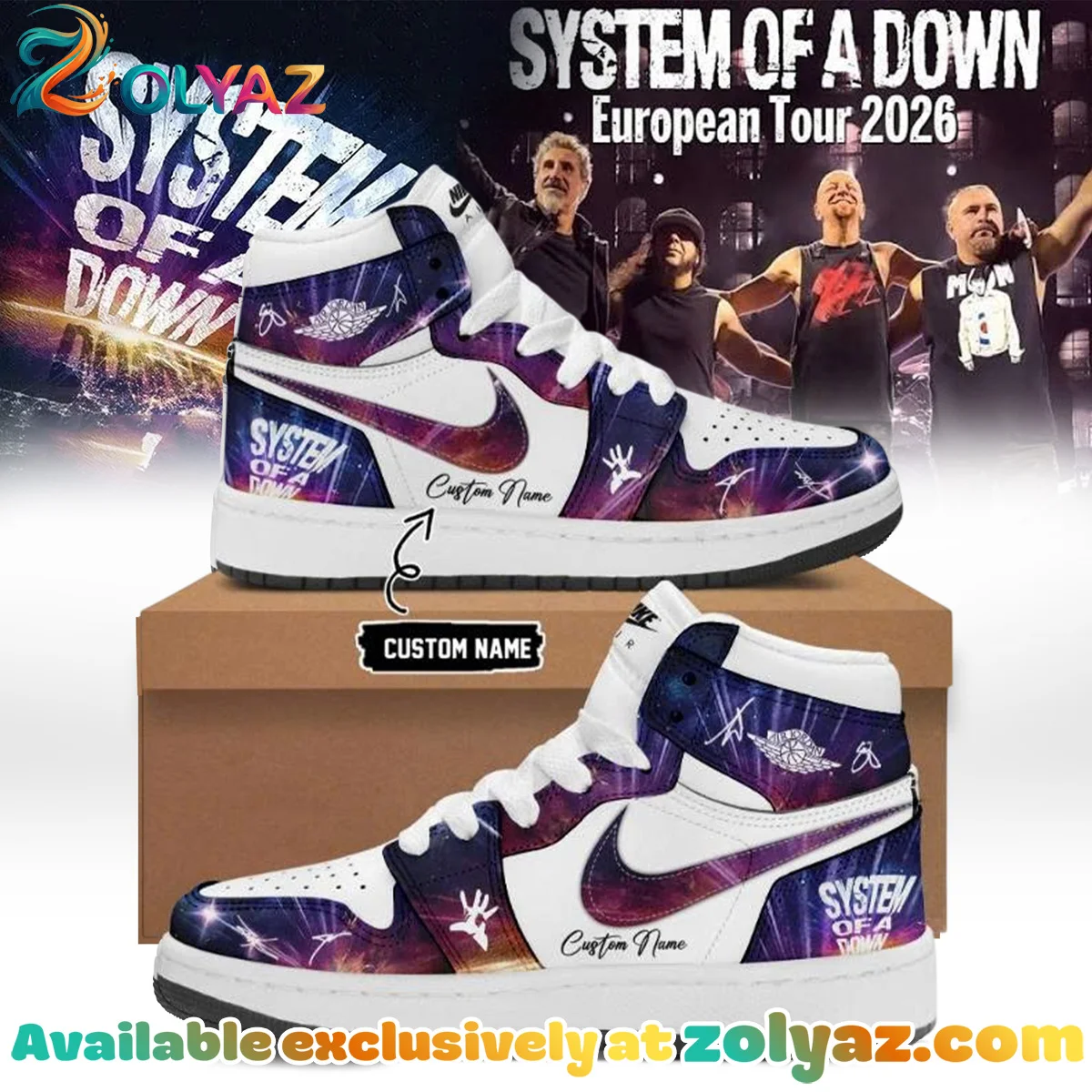 System of a Down Europe UK Stadium Tour Custom Air Force 1 & Jordan 1 Shoes - Series 19