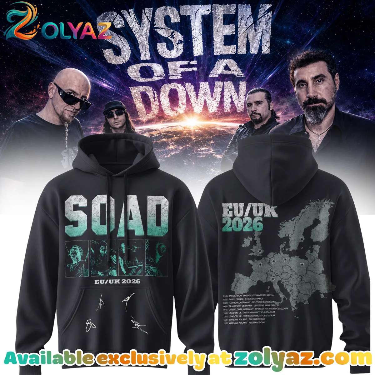 System of a Down Europe UK Stadium Tour T-Shirt & Hoodie (Design 20)