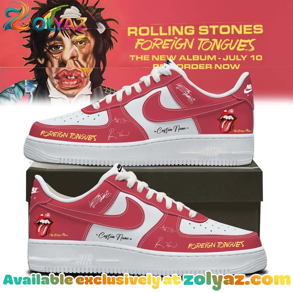 The Rolling Stones Foreign Tongues Album Custom Air Force 1 & Jordan 1 Shoes [Drop 7]