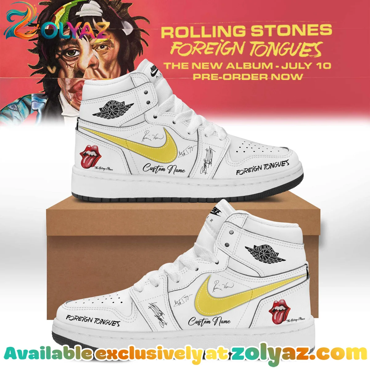 The Rolling Stones Foreign Tongues Album Custom Air Force 1 & Jordan 1 Shoes (Style 7)