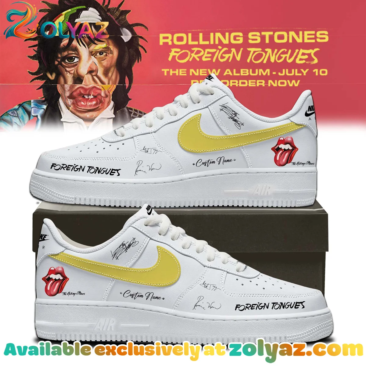 The Rolling Stones Foreign Tongues Album Custom Air Force 1 & Jordan 1 Shoes (Style 8)