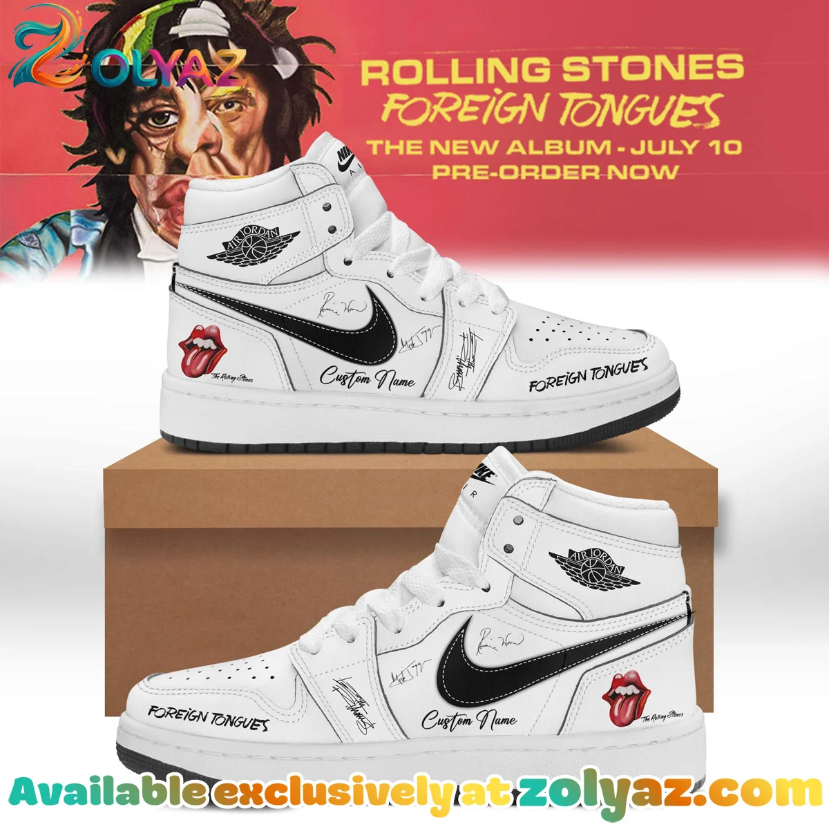 The Rolling Stones Foreign Tongues Album Custom Air Force 1 & Jordan 1 Shoes (Style 12)