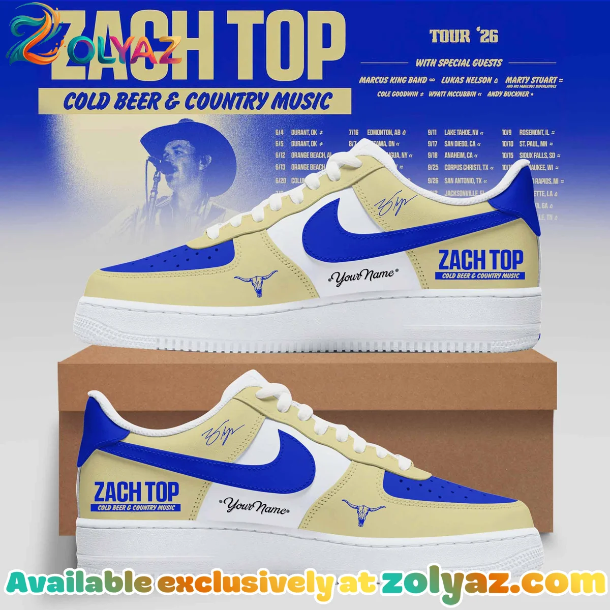 Zach Top Cold Beer & Country Music Tour Custom Air Force 1 & Jordan 1 Shoes (Style 7)