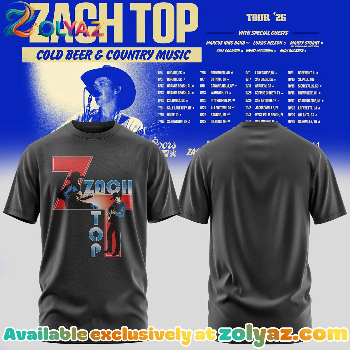 Zach Top Cold Beer & Country Music Tour T-Shirt & Hoodie - Variant 11