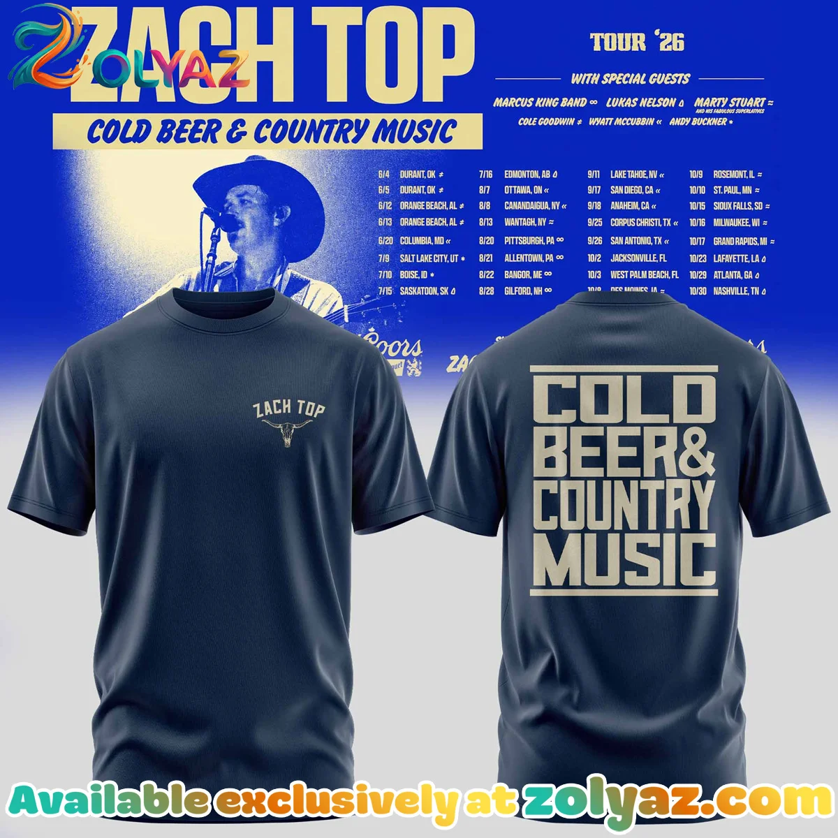 Zach Top Cold Beer & Country Music Tour Shirt & Hoodie (Design 15)