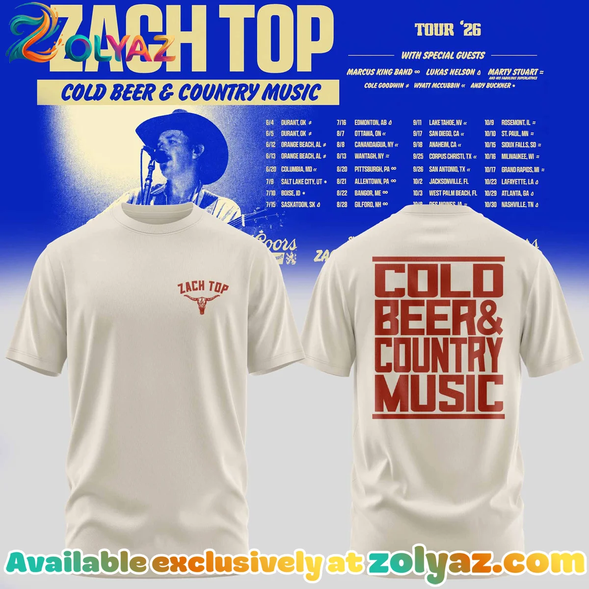 Zach Top Cold Beer & Country Music Tour T-Shirt & Hoodie (Release 14)