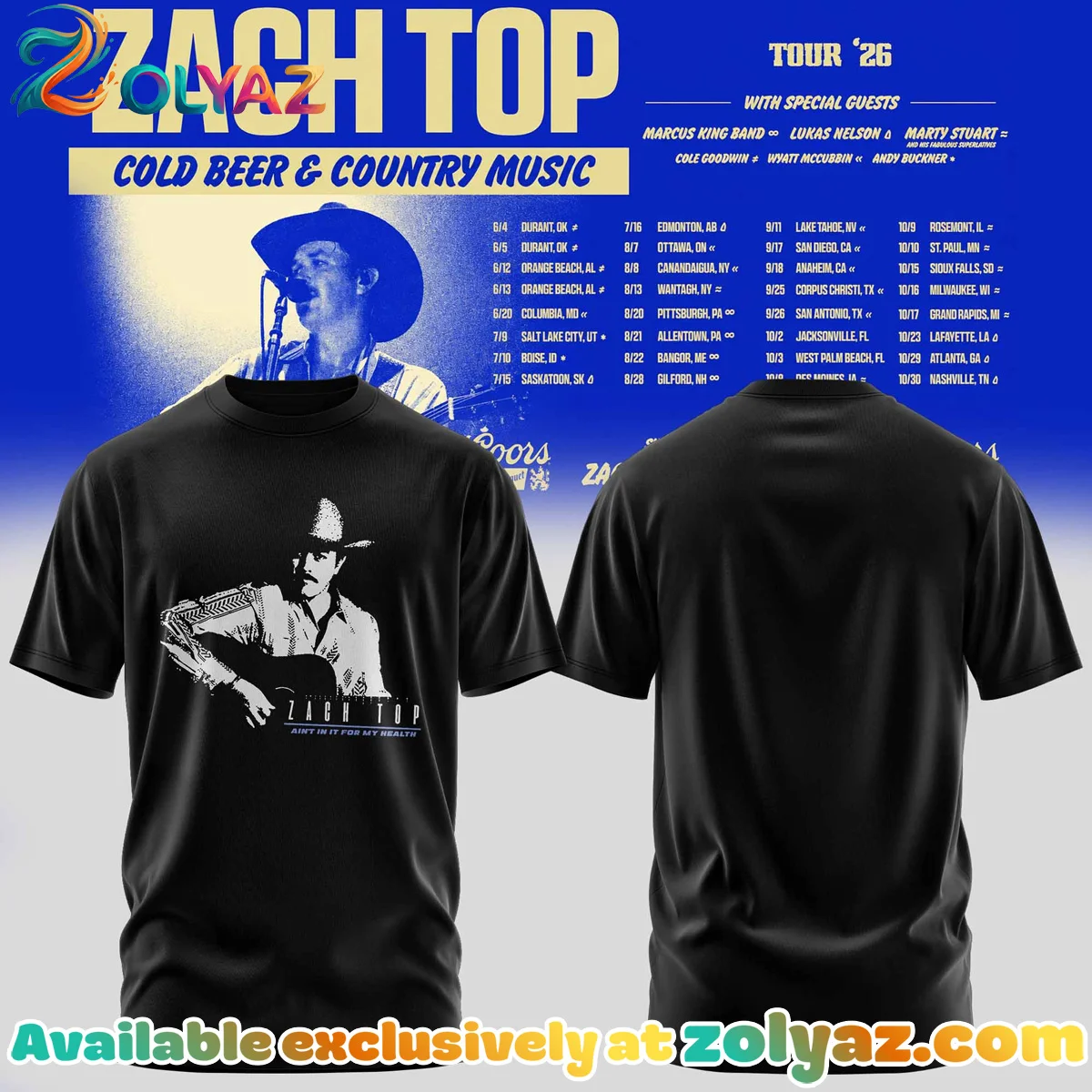 Zach Top Cold Beer & Country Music Tour T-Shirt & Hoodie (Style 16)