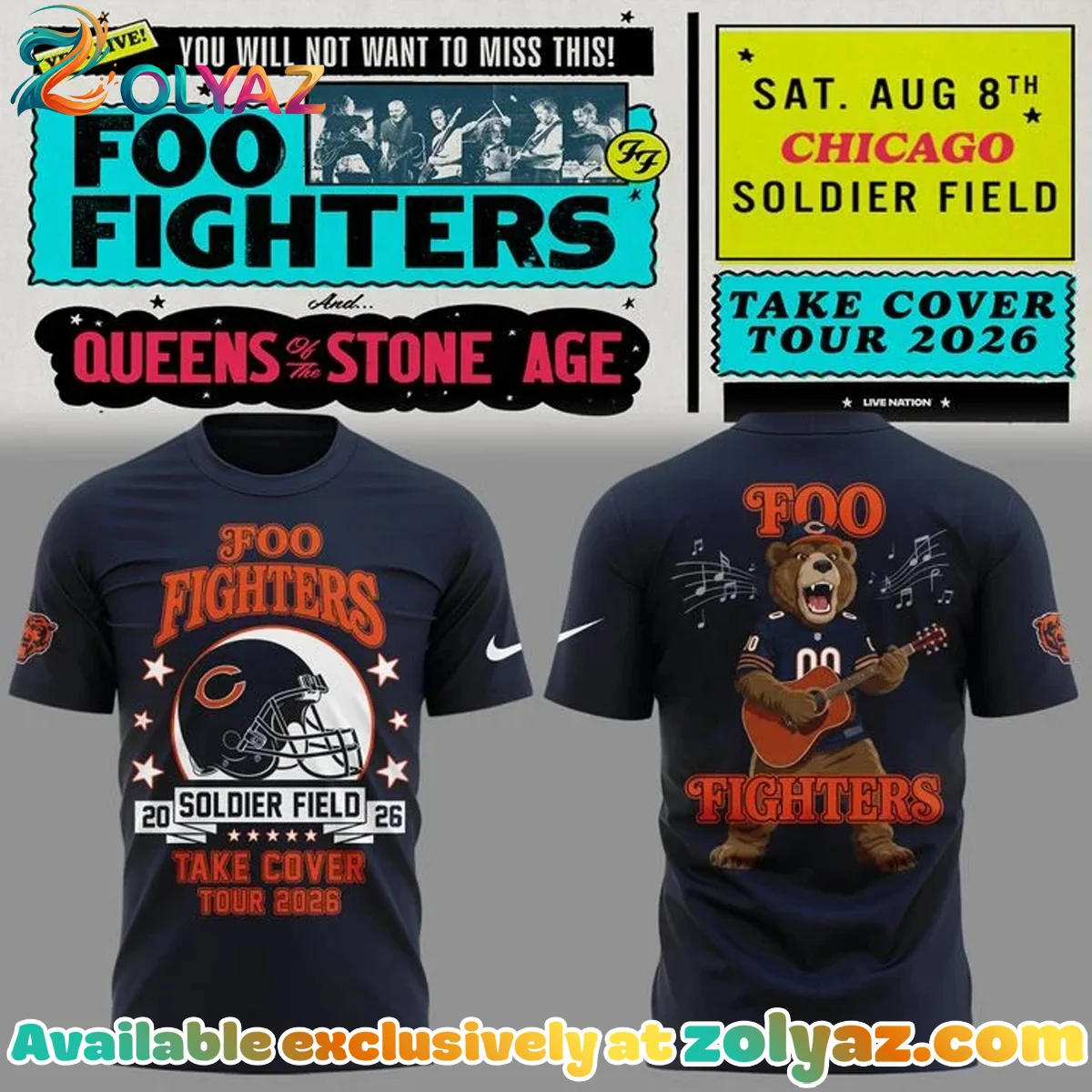 Foo Fighters x Chicago Bears Take Cover Tour T-Shirt & Hoodie - Series 3