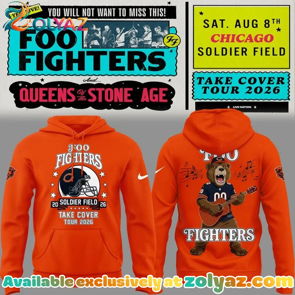 Foo Fighters x Chicago Bears - Take Cover Tour T-Shirt & Hoodie (Style 2)