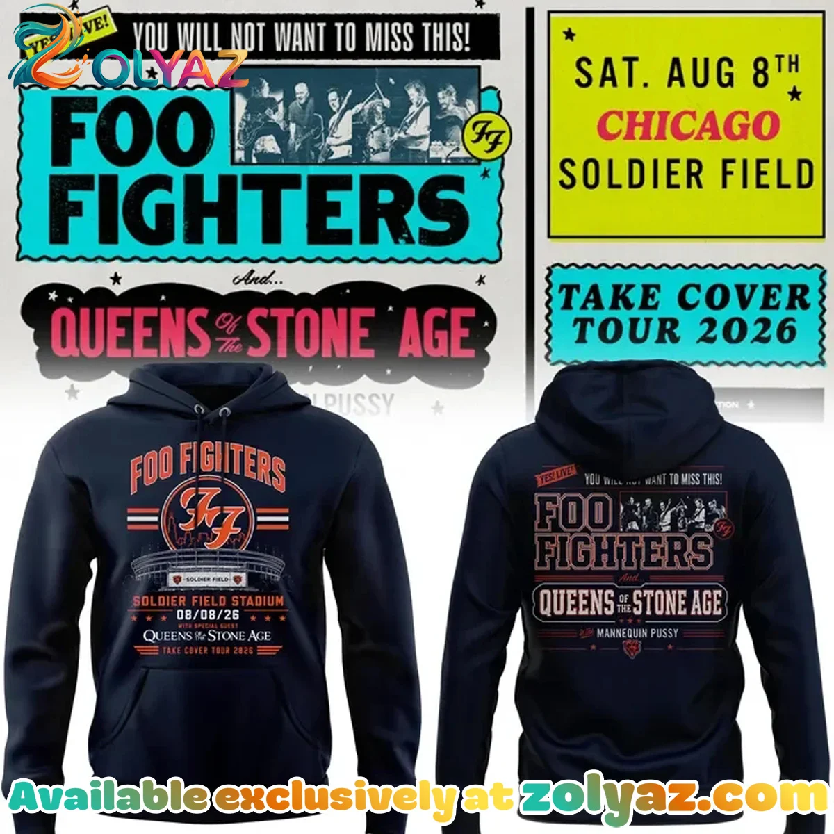 Foo Fighters x Soldier Field - Take Cover Tour Shirt & Hoodie - Variant 1