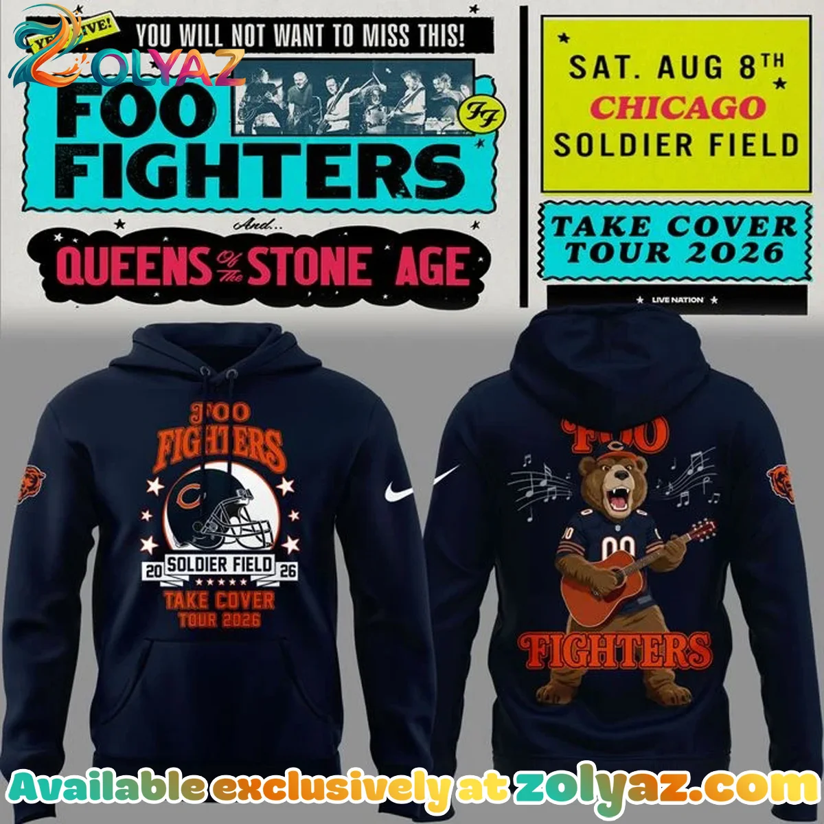 Foo Fighters x Chicago Bears - Take Cover Tour Shirt & Hoodie [Drop 3]