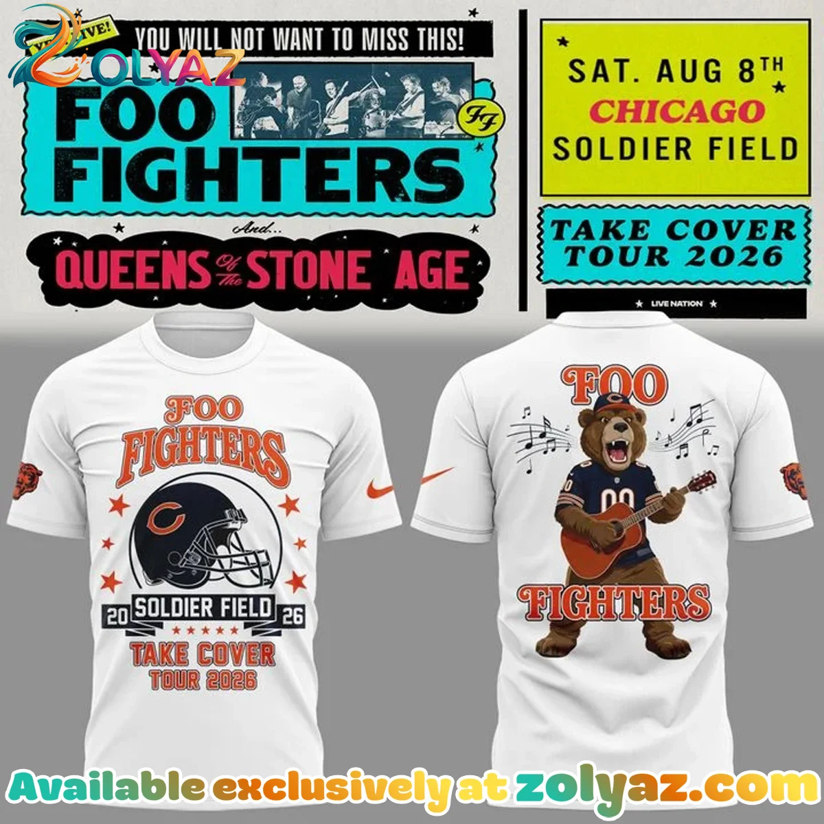 Chicago Bears x Foo Fighters - Take Cover Tour T-Shirt & Hoodie [Batch 1]