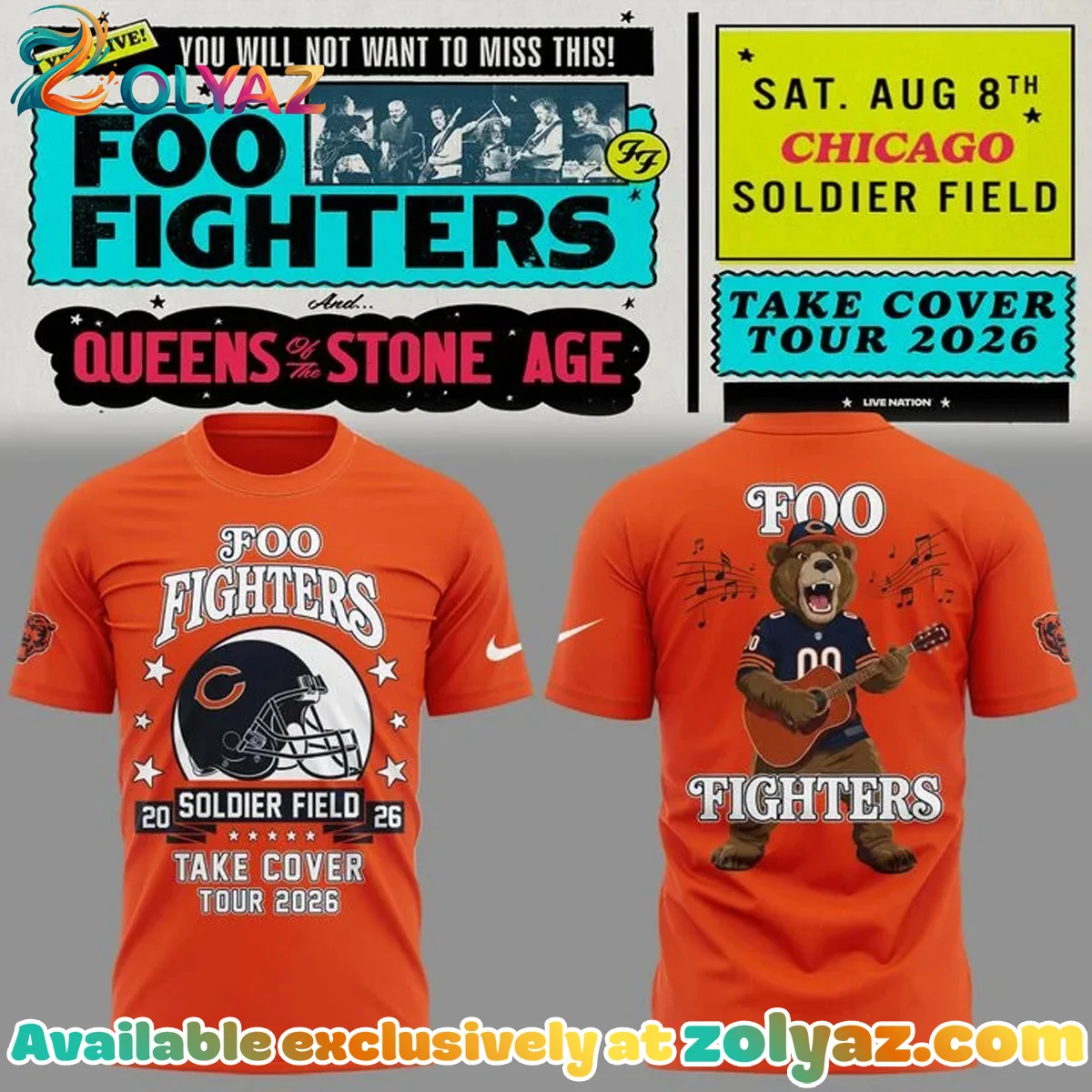 Chicago Bears x Foo Fighters - Take Cover Tour Shirt & Hoodie - Variant 2