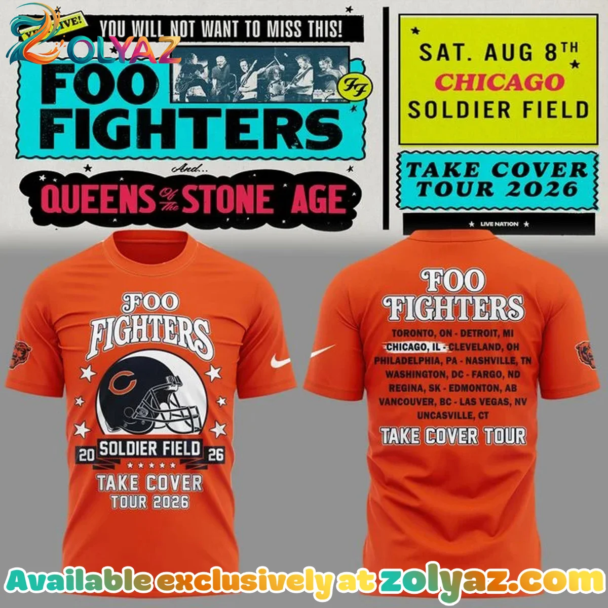 Foo Fighters x Chicago Bears - Take Cover Tour Shirt & Hoodie - Part 6