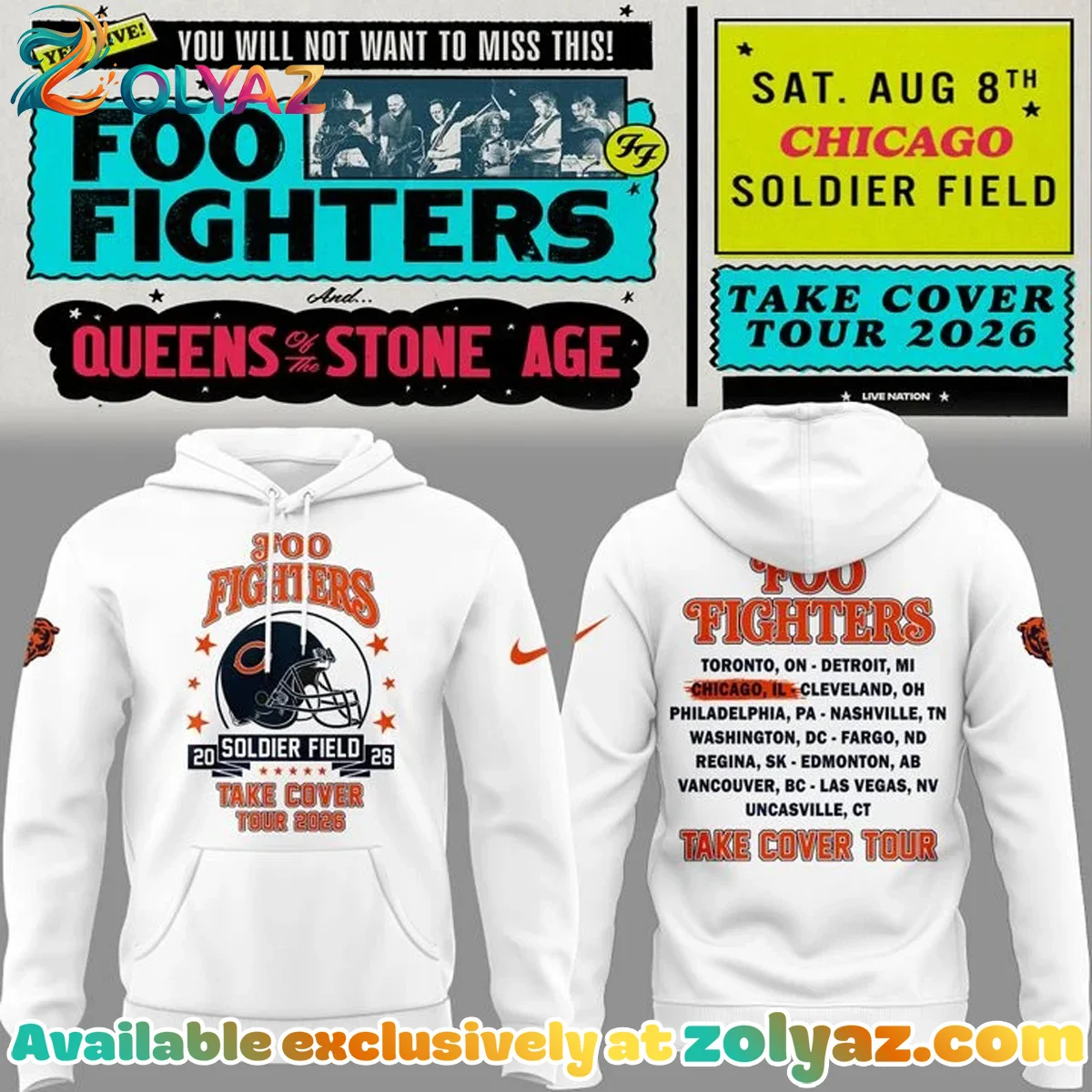 Chicago Bears x Foo Fighters - Take Cover Tour T-Shirt & Hoodie - Series 3