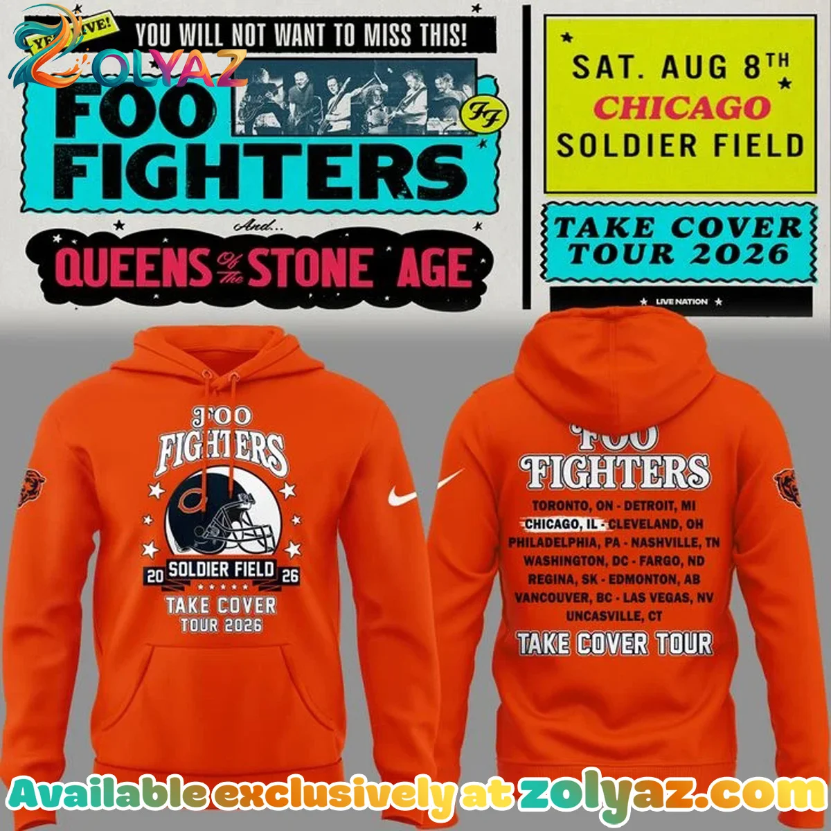Chicago Bears x Foo Fighters - Take Cover Tour Shirt & Hoodie - Part 4