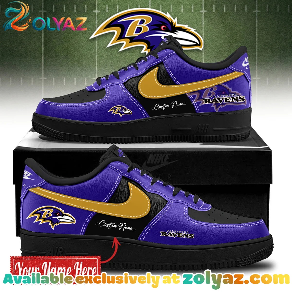 Baltimore Ravens Custom Air Force 1 & Jordan 1 Shoes - Series 3