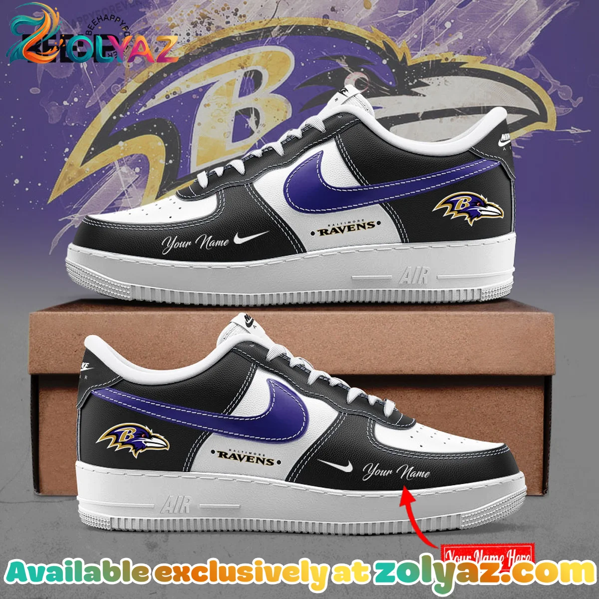 Baltimore Ravens Custom Air Force 1 & Jordan 1 Shoes - Series 2
