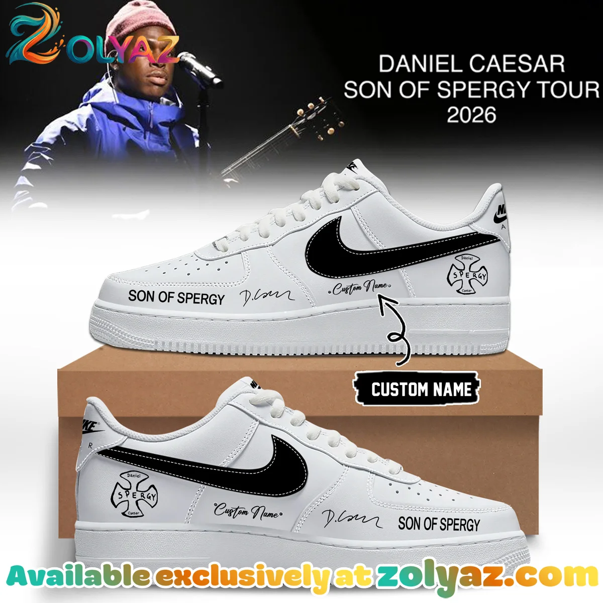 Daniel Caesar Son of Spergy Tour Custom Air Force 1 & Jordan 1 Shoes (Style 7)