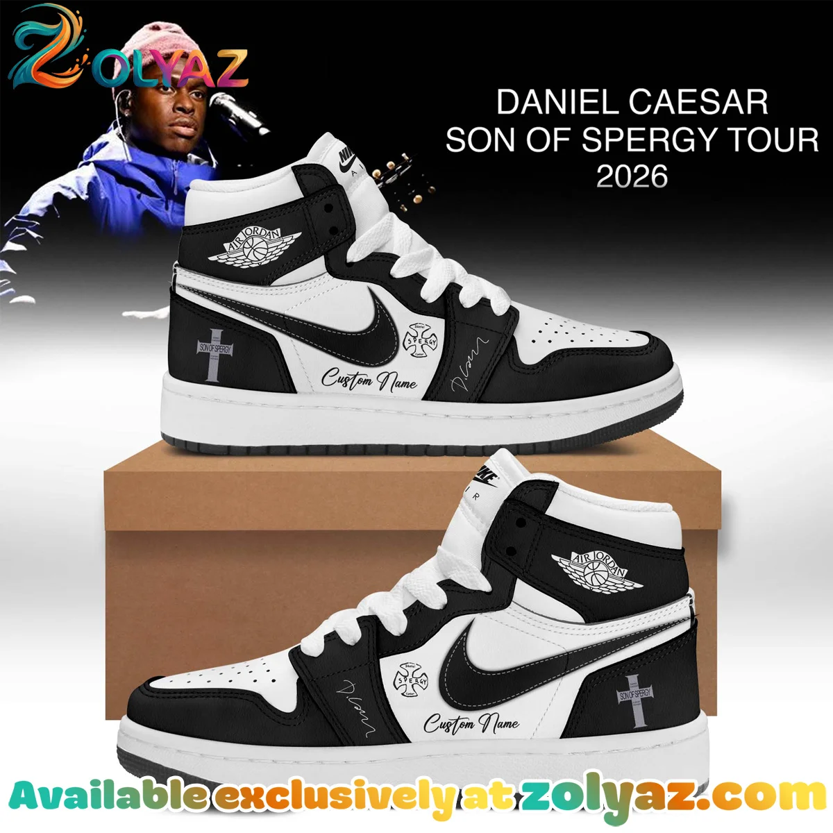 Daniel Caesar Son of Spergy Tour Custom Air Force 1 & Jordan 1 Shoes (Style 7)