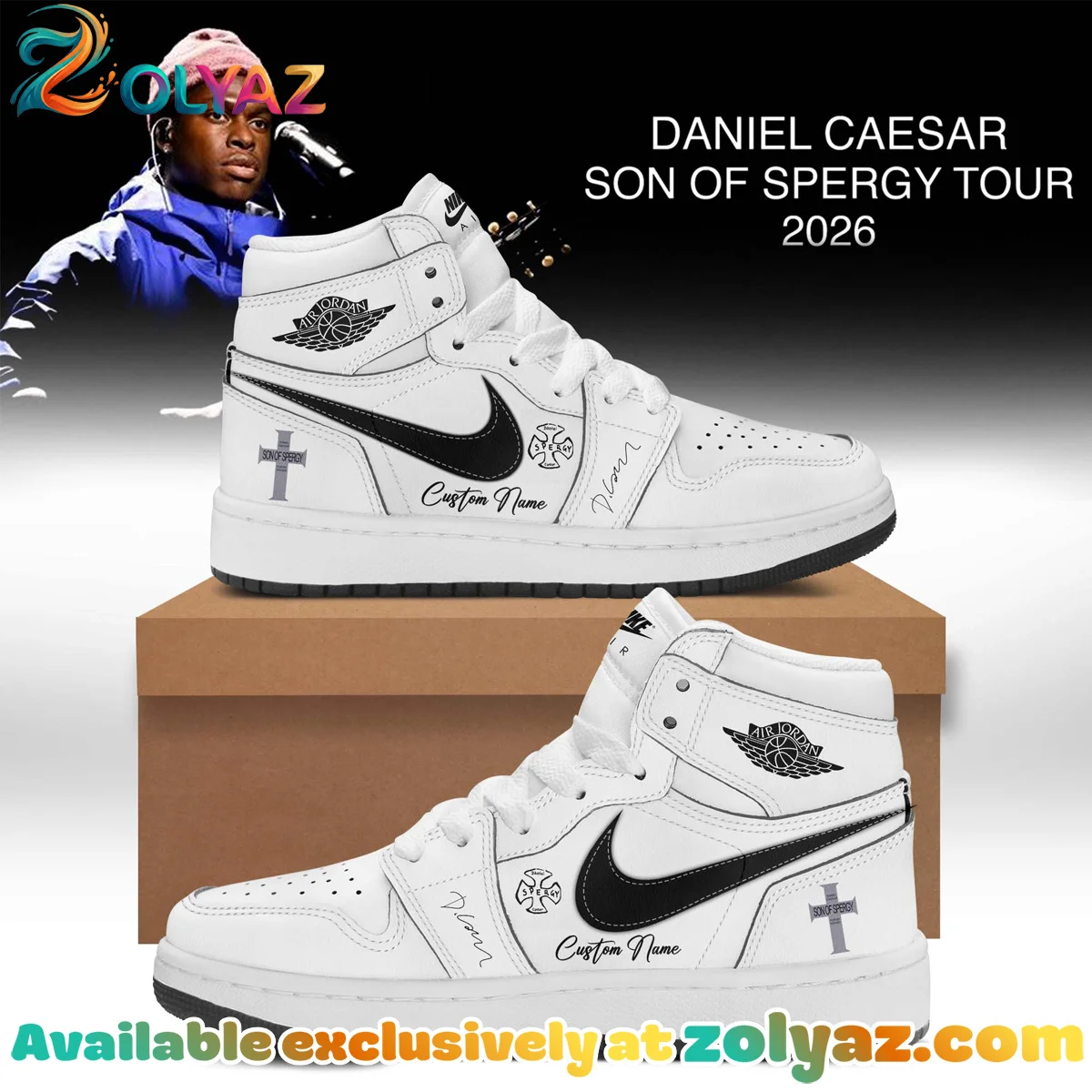 Daniel Caesar Son of Spergy Tour Custom Air Force 1 & Jordan 1 Shoes - Variant 9