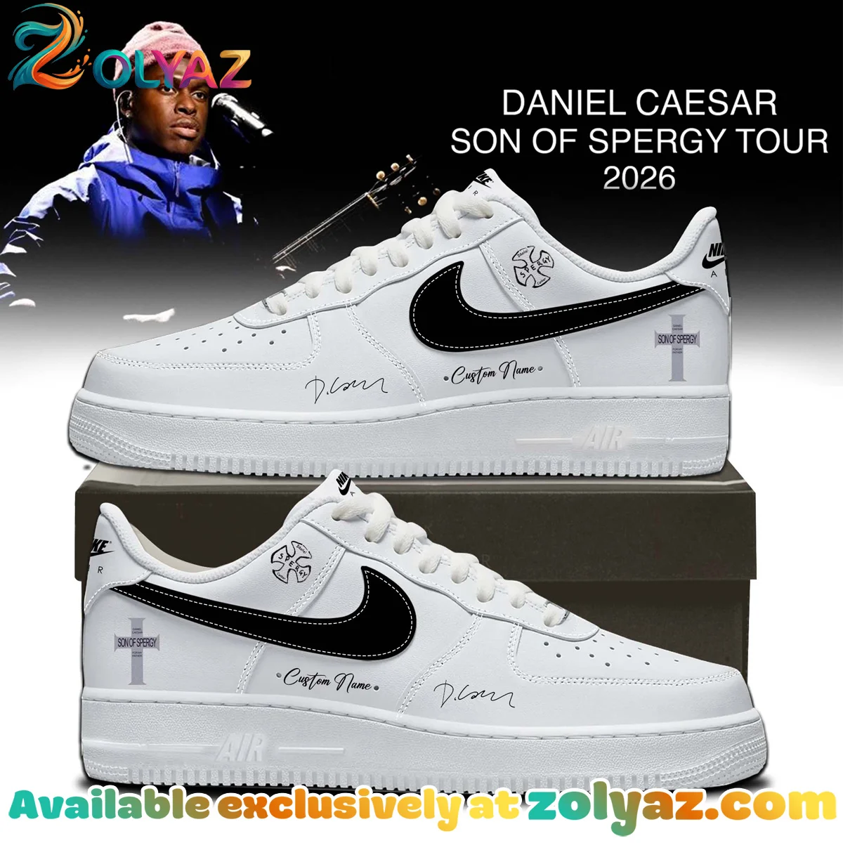 Daniel Caesar Son of Spergy Tour Custom Air Force 1 & Jordan 1 Shoes - Variant 10