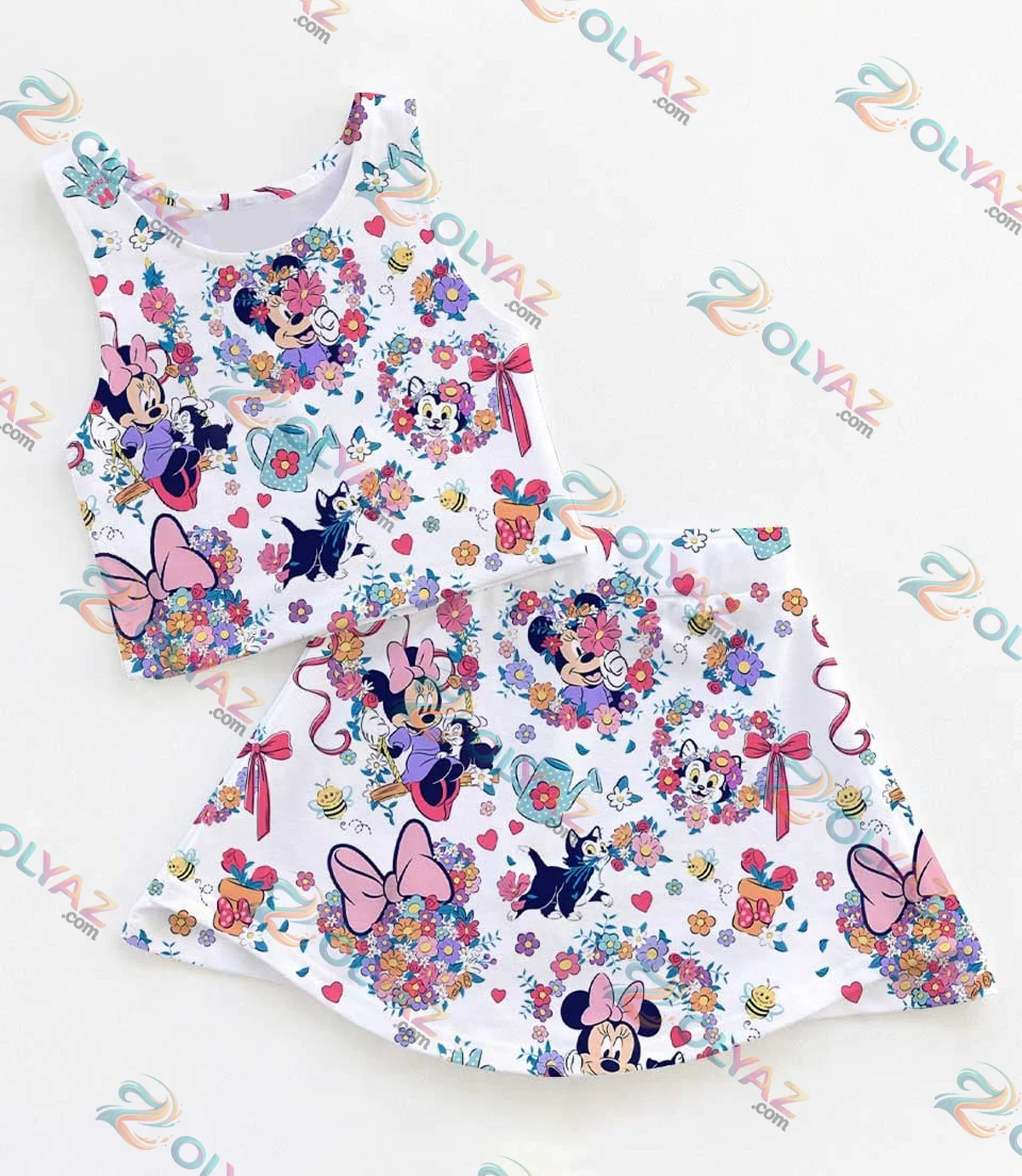 Disney Floral Mickey Minnie Stitch Dress Set