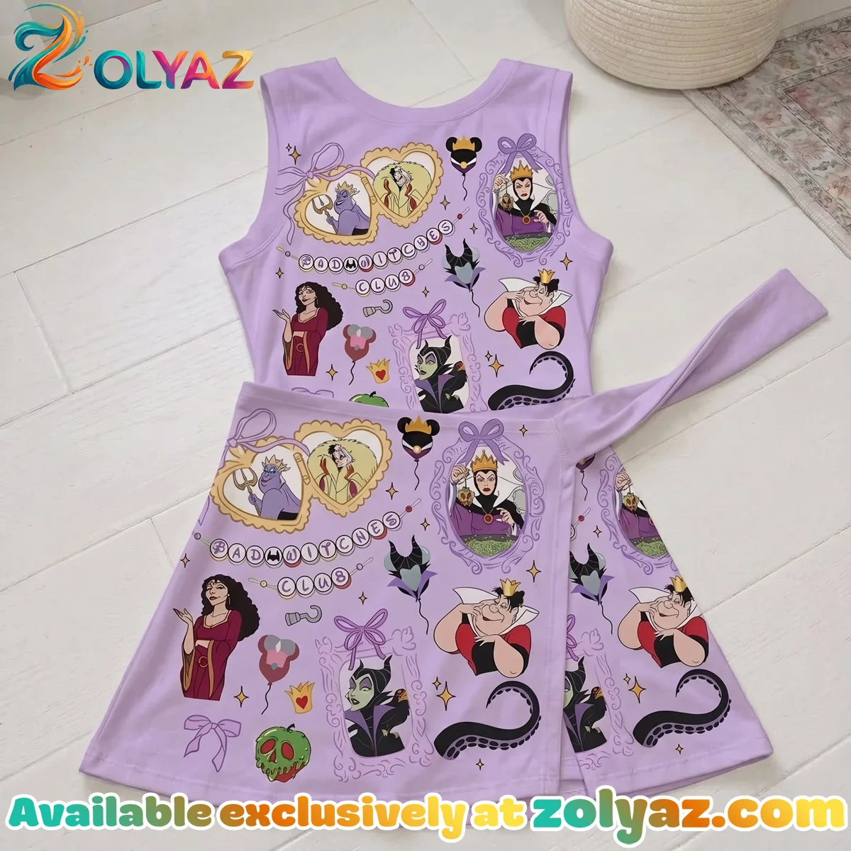 Disney Villains Coquette Athletic Dress - Tennis Dress Skirt, Maleficent Evil Queen Ursula Cruella Girls Outfit Disney Villains Coquette Athletic Dress - Tennis Dress Skirt, Maleficent Evil Queen Ursula Cruella Girls Outfit