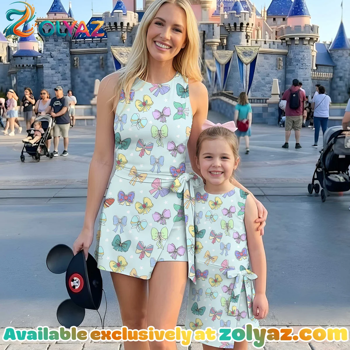 Girls Blue Colorful Bow Print Athletic Dress - Tennis Dress Skirt, Family Matching Outfit