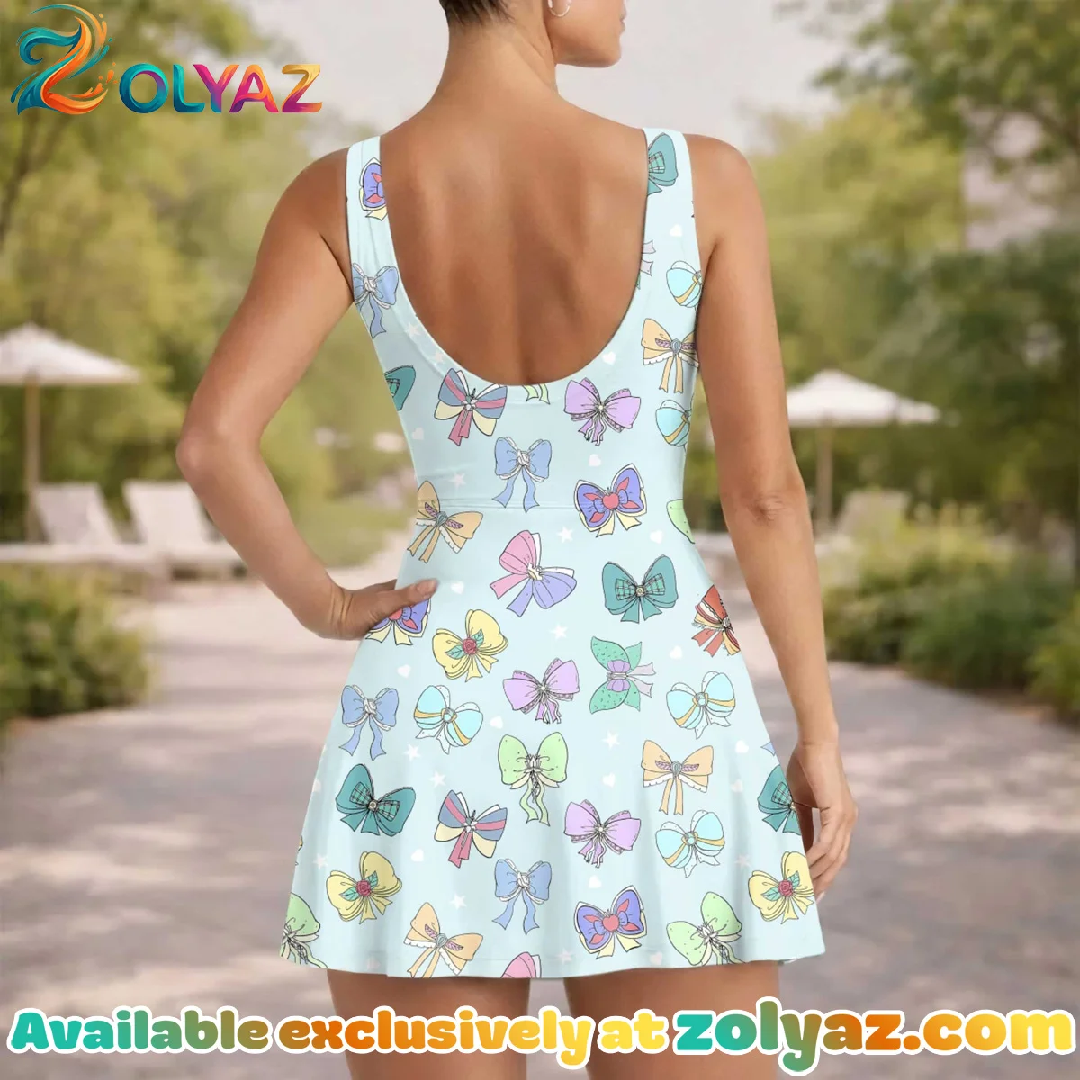 Girls Blue Colorful Bow Print Athletic Dress - Tennis Dress Skirt, Family Matching Outfit Girls Blue Colorful Bow Print Athletic Dress - Tennis Dress Skirt, Family Matching Outfit