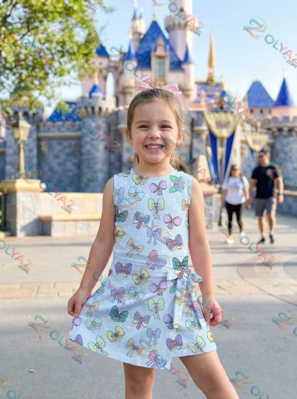 Girls Blue Colorful Bow Print Athletic Dress - Tennis Dress Skirt, Family Matching Outfit Girls Blue Colorful Bow Print Athletic Dress - Tennis Dress Skirt, Family Matching Outfit